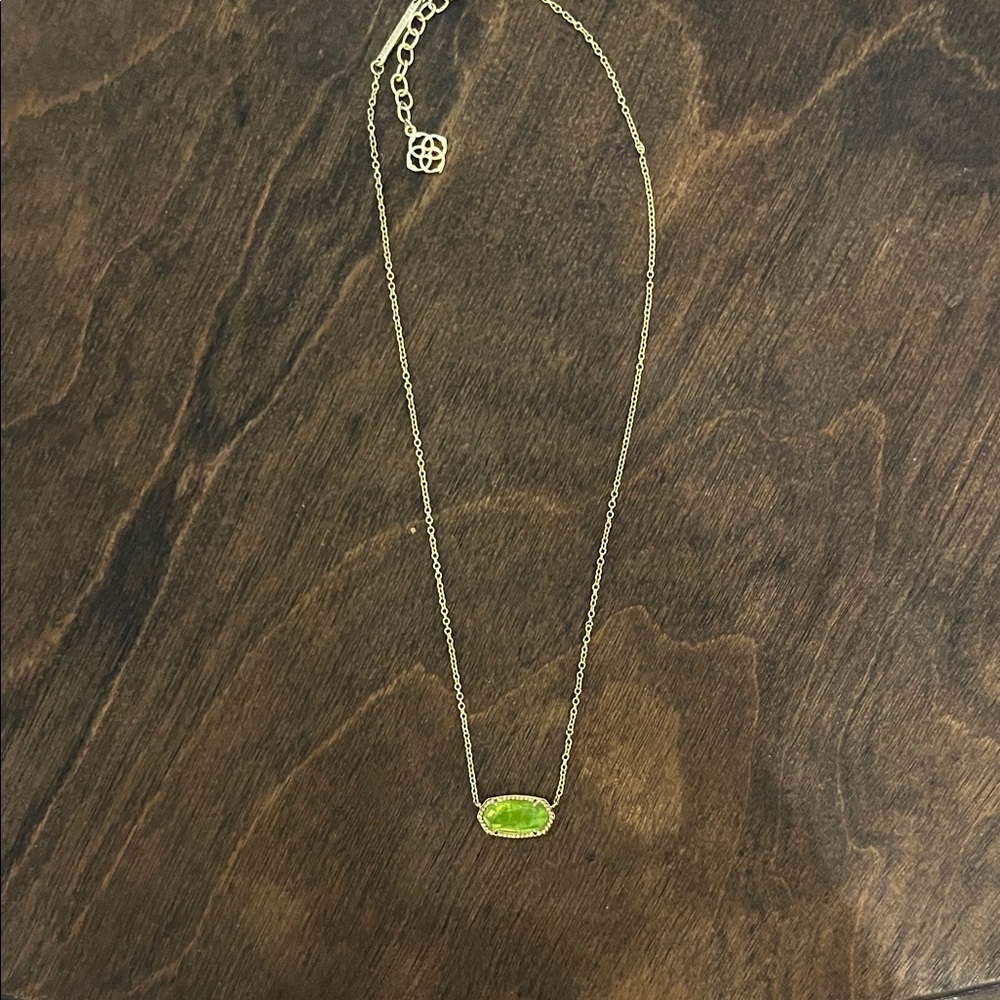Kendra Scott Gold Necklace with Lime Green Oval Pendant